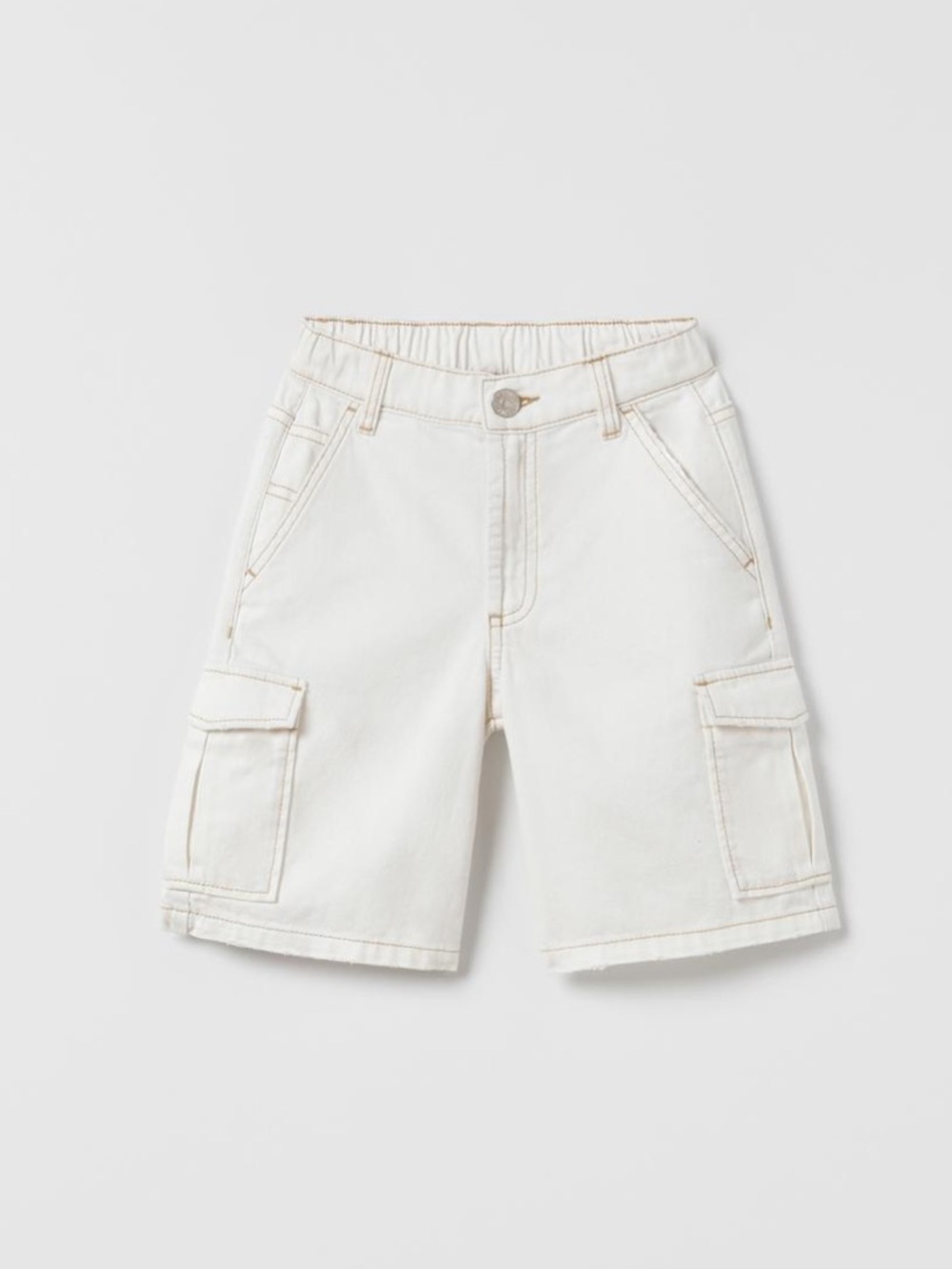 Zara Cream Cargo Denim Shorts